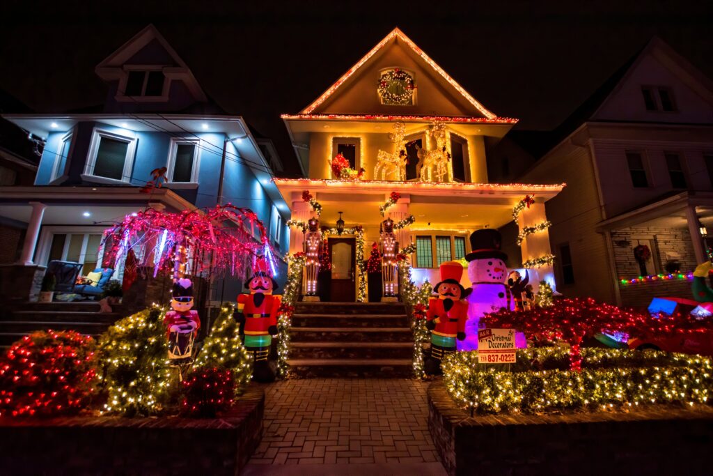 Glowing Christmas Lights And House