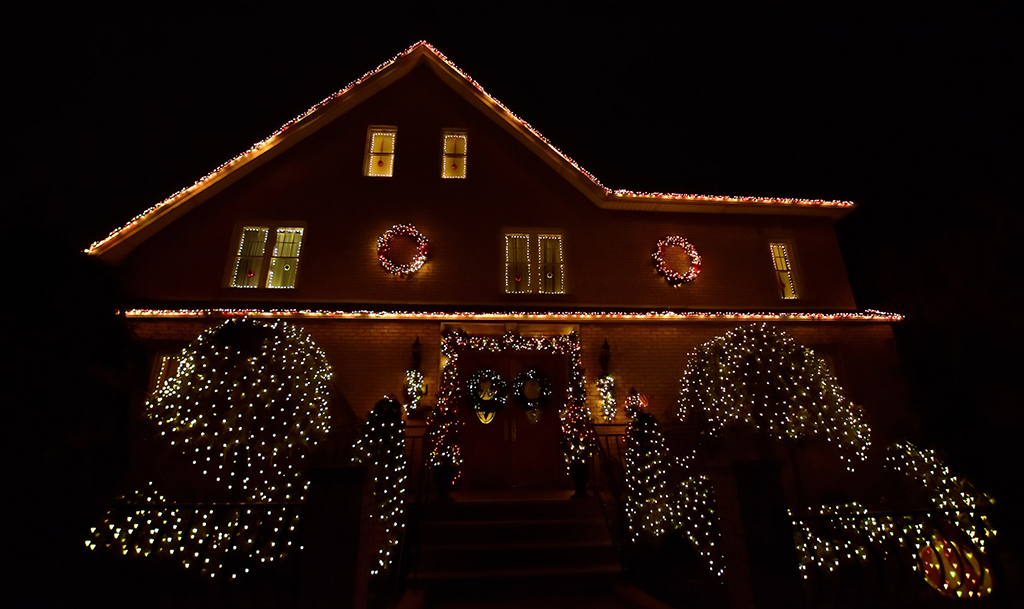 Glowing Christmas Lights And Trees At Home